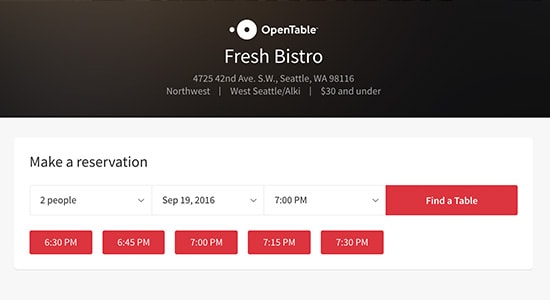 integrates Open Table Reservation